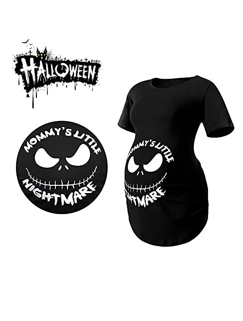 Lorjuly Women's Maternity Halloween Mommys Little Nightmare Cute Pregnant T Shirts