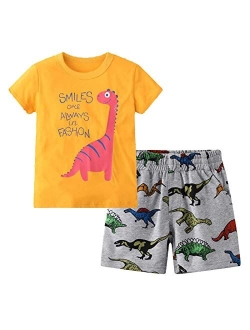 Hileelang Boys Summer Outfits Short Sleeve T-Shirt & Shorts Sets Playwear Clothes 2 Piece 2-7Y