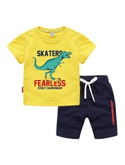 Hileelang Boys Summer Outfits Short Sleeve T-Shirt & Shorts Sets Playwear Clothes 2 Piece 2-7Y