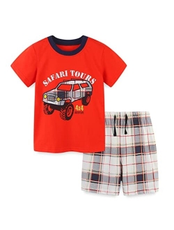 Hileelang Boys Summer Outfits Short Sleeve T-Shirt & Shorts Sets Playwear Clothes 2 Piece 2-7Y