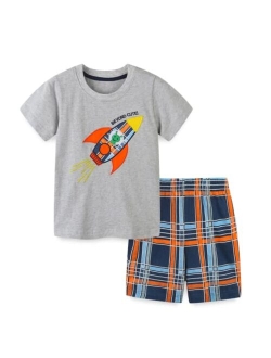 Hileelang Boys Summer Outfits Short Sleeve T-Shirt & Shorts Sets Playwear Clothes 2 Piece 2-7Y