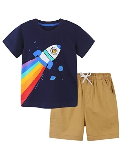 Hileelang Boys Summer Outfits Short Sleeve T-Shirt & Shorts Sets Playwear Clothes 2 Piece 2-7Y