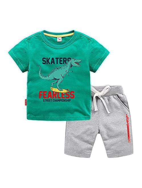 Hileelang Boys Summer Outfits Short Sleeve T-Shirt & Shorts Sets Playwear Clothes 2 Piece 2-7Y