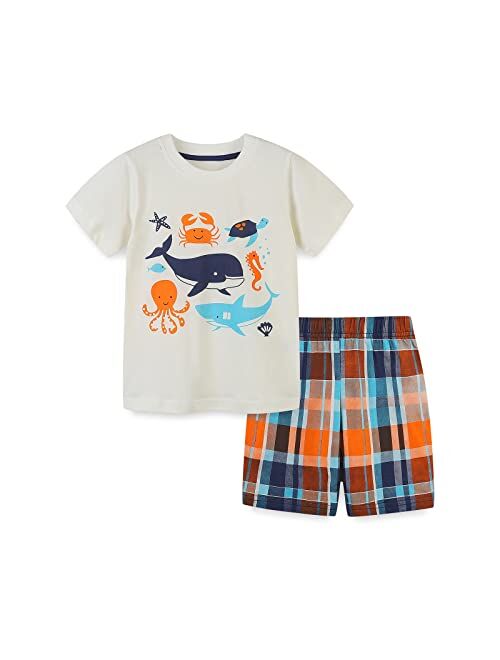 Hileelang Boys Summer Outfits Short Sleeve T-Shirt & Shorts Sets Playwear Clothes 2 Piece 2-7Y