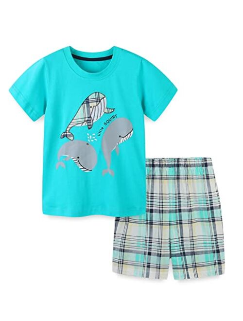 Hileelang Boys Summer Outfits Short Sleeve T-Shirt & Shorts Sets Playwear Clothes 2 Piece 2-7Y