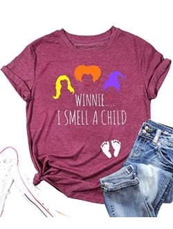 EXMIUN Winnie I Smell a Child Pregnancy Halloween Shirts Women Fall Pregnancy T Shirts Sanderson Sisters Top Tees