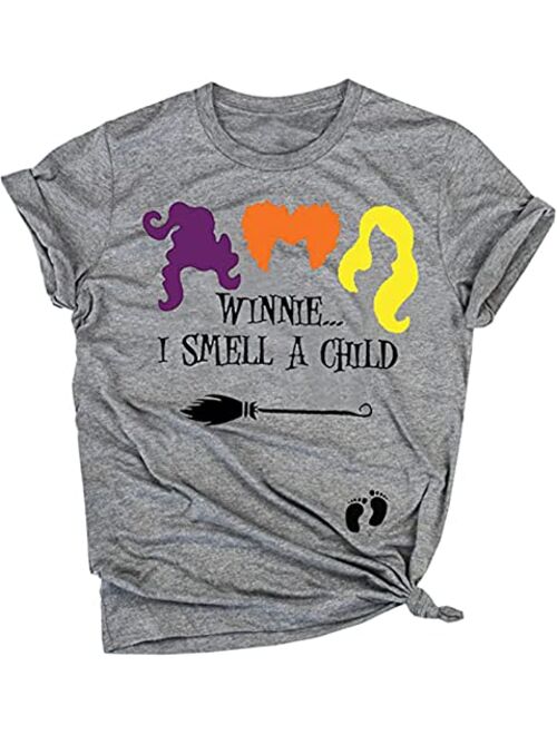 EXMIUN Winnie I Smell a Child Pregnancy Halloween Shirts Women Fall Pregnancy T Shirts Sanderson Sisters Top Tees