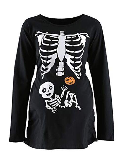 PROMOTED TO BIG SISTER Women's Maternity Funny Halloween Pregnancy Cute Long Sleeve Pregnant T Shirts