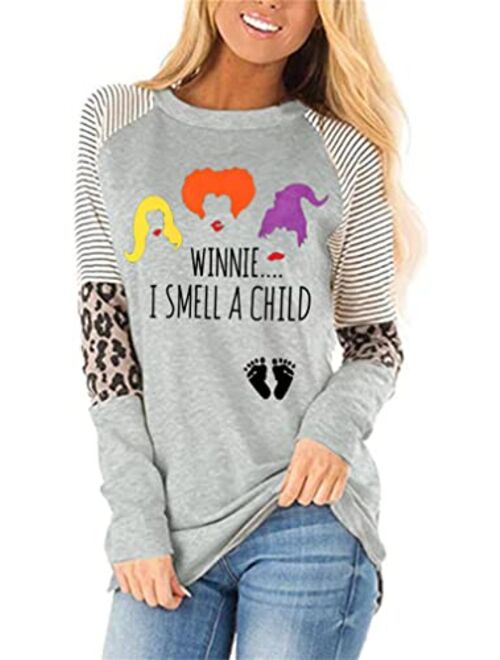 Heyo Halloween Pregnancy Shirt Maternity Halloween Raglan Long Sleeve Tee Funny Cute Smell A Child Pregnant Leopard Print Tops