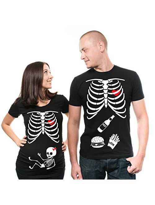 Silk Road Tees Halloween Skeleton Maternity Shirt Baby Girl X-ray Couple Matching Shirts Skeleton Burger Men's Shirt Beer Tee