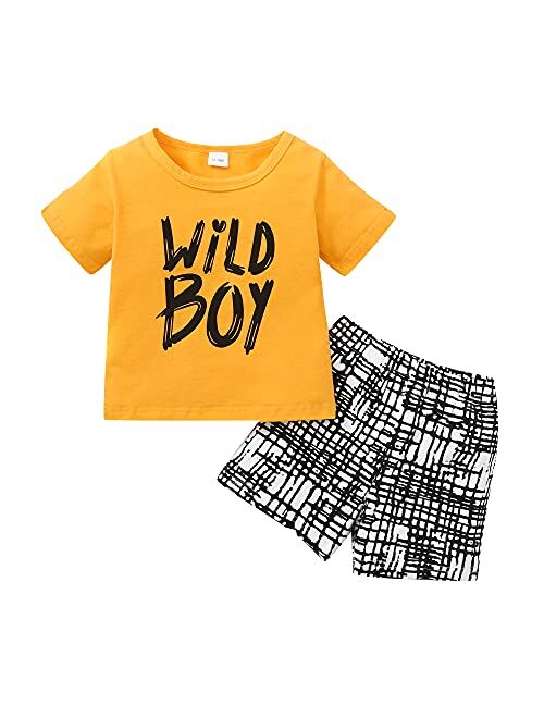 Kucnuzki Toddler Baby Boy Clothes Outfits Short Summer Sleeve Letters Printed Shirt Shorts Sets 2PC Little Boy Clothing