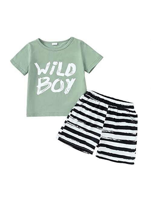 Kucnuzki Toddler Baby Boy Clothes Outfits Short Summer Sleeve Letters Printed Shirt Shorts Sets 2PC Little Boy Clothing