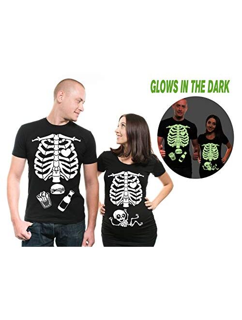 Silk Road Tees Glow in The Dark Maternity Couple Skeleton Halloween T-Shirt Costumes Party Pregnancy top