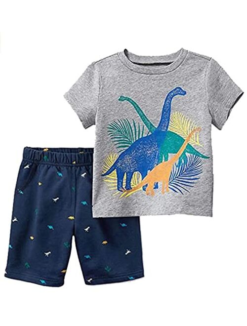 Hileelang Toddler Boy Summer Short Sets Outfits Cotton Casual CrewNeck Short Sleeve Playwear Clothes Sets