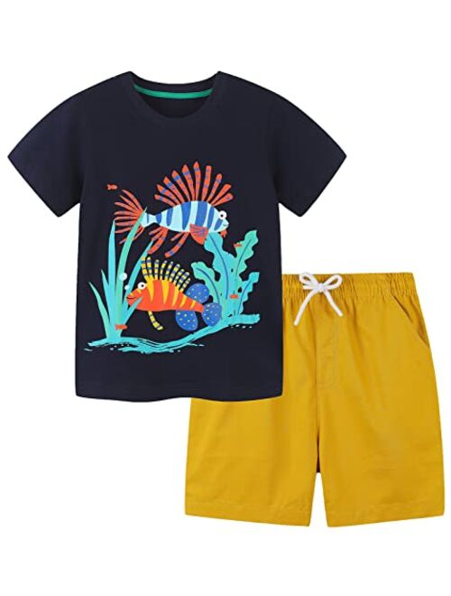 Hileelang Toddler Boy Summer Short Sets Outfits Cotton Casual CrewNeck Short Sleeve Playwear Clothes Sets