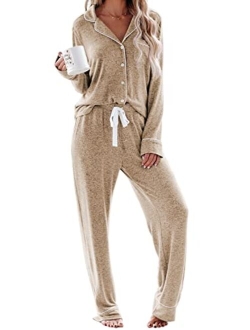 Aamikast Women's Pajama Sets Long Sleeve Button Down Sleepwear Nightwear Soft Pjs Lounge Sets