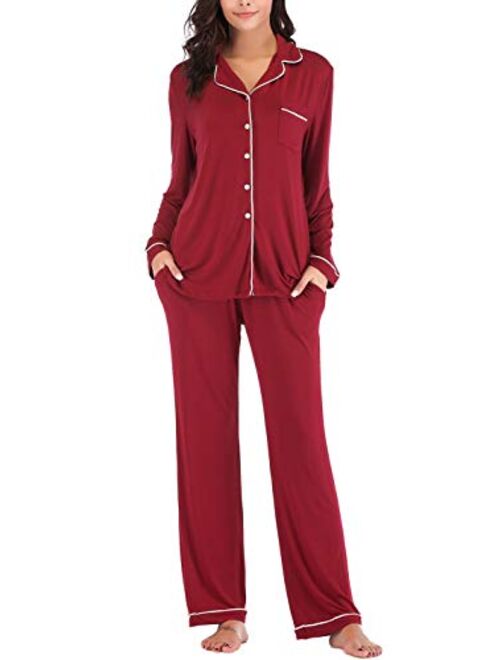 Aamikast Women's Pajama Sets Long Sleeve Button Down Sleepwear Nightwear Soft Pjs Lounge Sets