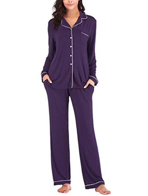 Aamikast Women's Pajama Sets Long Sleeve Button Down Sleepwear Nightwear Soft Pjs Lounge Sets