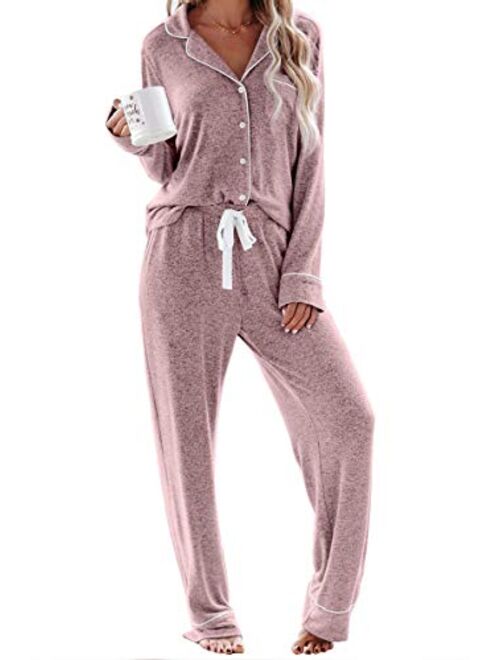 Aamikast Women's Pajama Sets Long Sleeve Button Down Sleepwear Nightwear Soft Pjs Lounge Sets