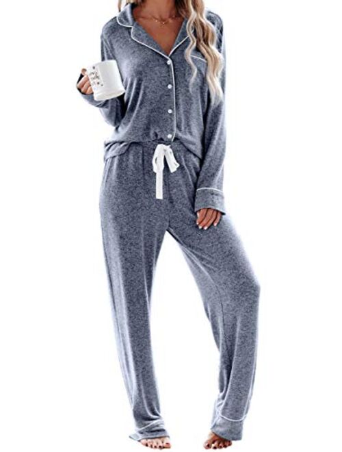 Aamikast Women's Pajama Sets Long Sleeve Button Down Sleepwear Nightwear Soft Pjs Lounge Sets