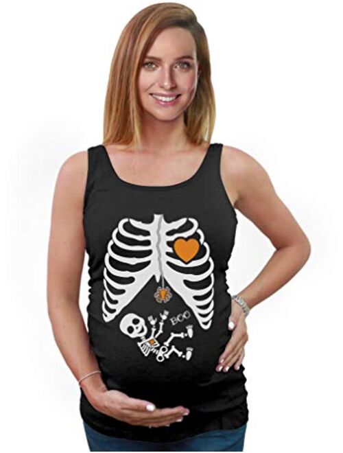 Tstars Maternity Halloween Costumes Mom Baby Skeleton Pregnant Costume Tank Top