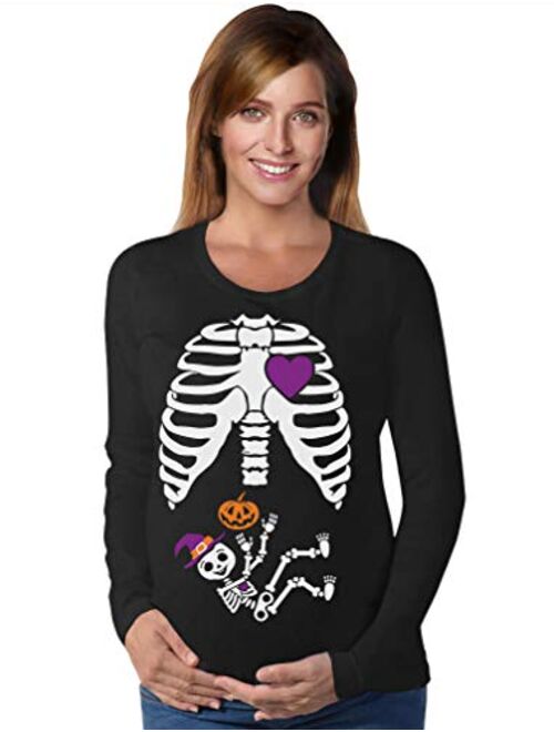 Tstars Halloween Maternity Shirt Pumpkin Skeleton Funny Pregnant Costumes for Women