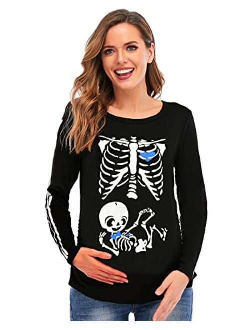 DDSOL Women's Skeleton Maternity Shirt Long Sleeve Hocus Pocus Pregnancy Tops