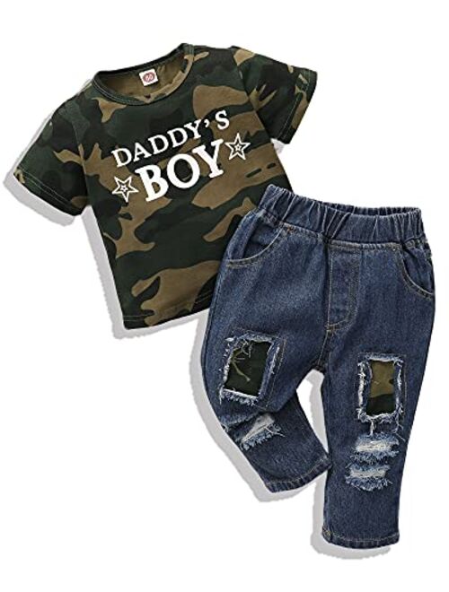 Nzrvaws Boy Clothes Baby Toddler Boy Clothing Sweater Long Sleeve Hoodie Sweatsuit Top Ripped Jeans Long Pants 2 Piece Outfit Set