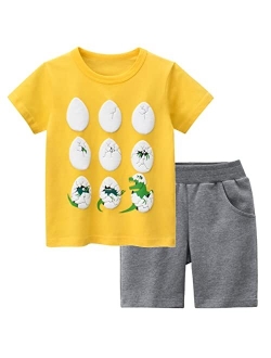 BINIDUCKLING Boy Short Sleeve T-Shirt and Shorts Kid 2 Pcs Summer Clothes 2-7 Years