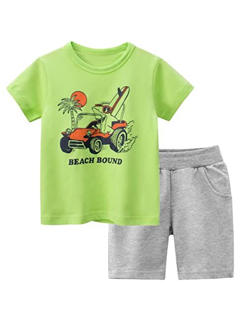 BINIDUCKLING Boy Short Sleeve T-Shirt and Shorts Kid 2 Pcs Summer Clothes 2-7 Years