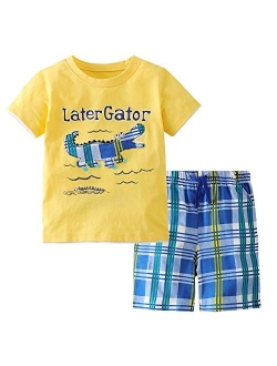 LMYOVE Toddler Little Boys Short Sleeve T-Shirt and Short Sets Summer Outfits Clothes