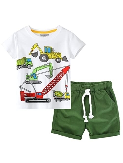 IjnUhb Toddler Boy Clothes Cartoon Cotton Summer Short Sleeve T-Shirt and Shorts Kids Outfit Set 2-7 Year