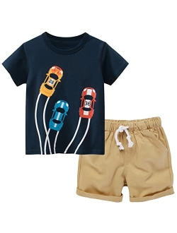 IjnUhb Toddler Boy Clothes Cartoon Cotton Summer Short Sleeve T-Shirt and Shorts Kids Outfit Set 2-7 Year