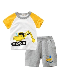 HZXVic Cotton Toddler Boy Clothes, Summer Outfits for Kids Shorts Sleeve T-Shirt and Pants Set 2-7T