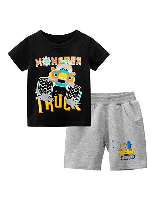 HZXVic Cotton Toddler Boy Clothes, Summer Outfits for Kids Shorts Sleeve T-Shirt and Pants Set 2-7T