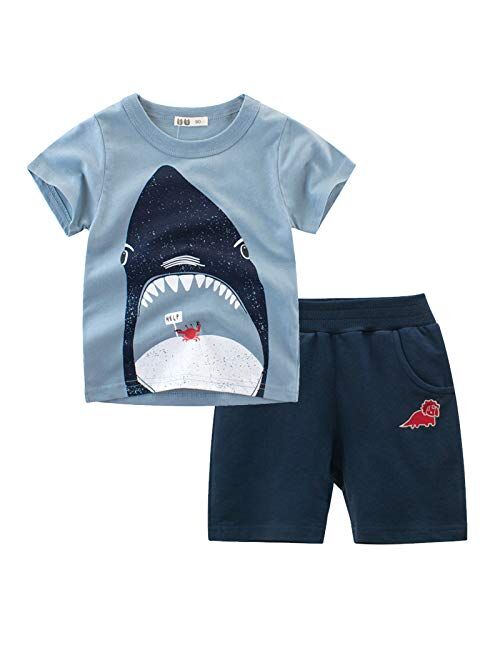 HZXVic Cotton Toddler Boy Clothes, Summer Outfits for Kids Shorts Sleeve T-Shirt and Pants Set 2-7T