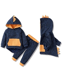 Kucnuzki Baby Boys Clothes Toddler Boy Fall Winter Outfits Dinosaur Hoodie Pants Set Long Sleeves Infant Sweatsuit