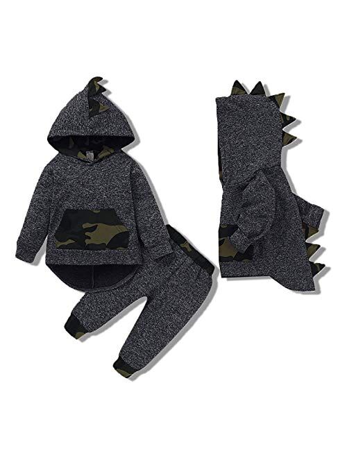 Kucnuzki Baby Boys Clothes Toddler Boy Fall Winter Outfits Dinosaur Hoodie Pants Set Long Sleeves Infant Sweatsuit