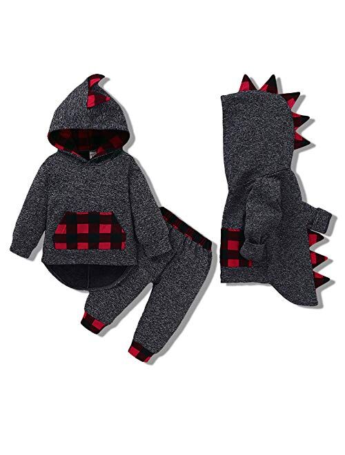 Kucnuzki Baby Boys Clothes Toddler Boy Fall Winter Outfits Dinosaur Hoodie Pants Set Long Sleeves Infant Sweatsuit