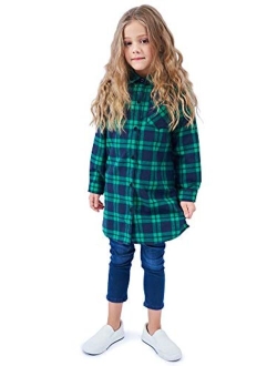 OCHENTA Girls' Long Sleeve Button Down Plaid Flannel Shirt Dress