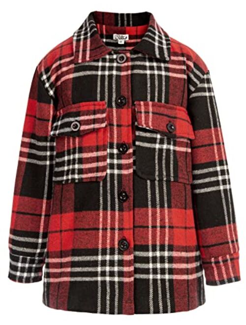 Danna Belle Girl Plaid Flannel Jacket Button Down Long Sleeve Coat Outwear with Pocket 5-12Y