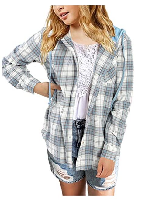 thefabland Girls' Hoodies Kids Long Sleeve Plaid Shirts Button Down Cute Jackets Tops