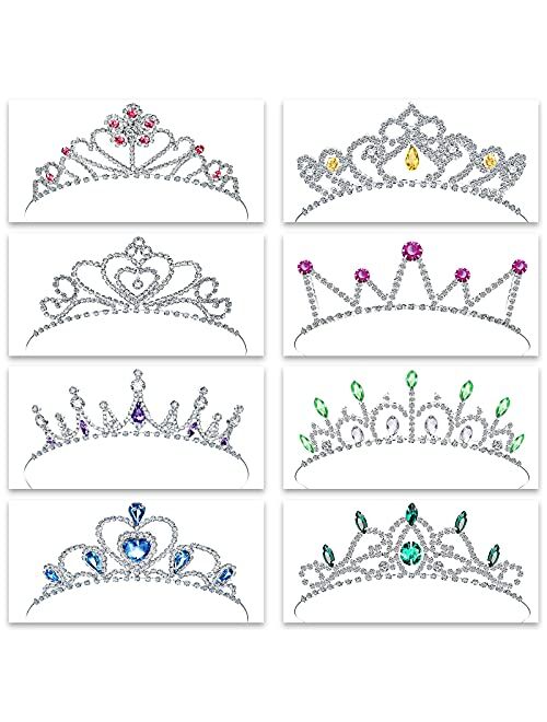 Yaomiao 8 Pieces Girls Crown Tiara Princess Crown Christmas Silver Rhinestone Princess Colorful Crystal Tiara Crown Glitter Crystal Tiara Headband Tiara Rhinestone Prince