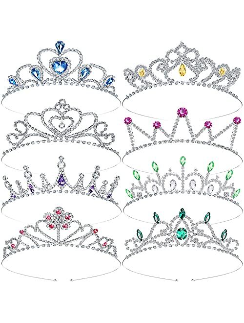 Yaomiao 8 Pieces Girls Crown Tiara Princess Crown Christmas Silver Rhinestone Princess Colorful Crystal Tiara Crown Glitter Crystal Tiara Headband Tiara Rhinestone Prince