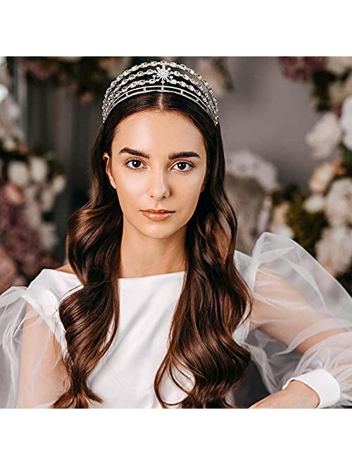 AW BRIDAL Silver Crowns for Women Wedding Tiara for Bride Rhinestone Princess Crown for Girls Bridal Crown for Pageant Prom Birthday Crystal Tiara(Silver)