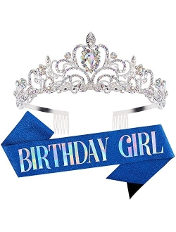 VELSCRUN Birthday Tiaras for Girls Birthday Crown Sash Happy Birthday Girl Tiara