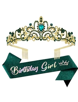 VELSCRUN Birthday Tiaras for Girls Birthday Crown Sash Happy Birthday Girl Tiara