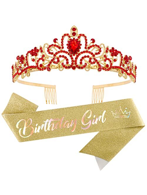 VELSCRUN Birthday Tiaras for Girls Birthday Crown Sash Happy Birthday Girl Tiara