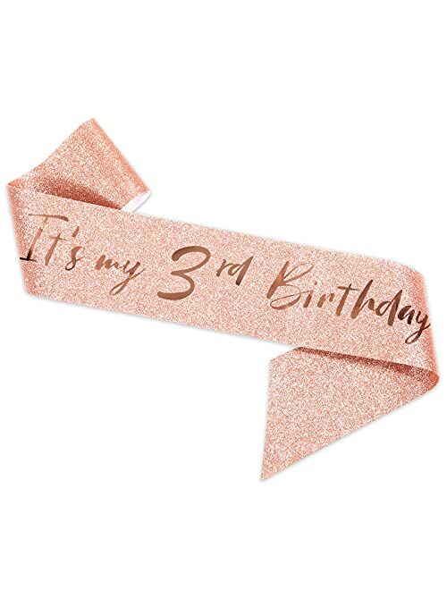 BRT Bearingshui 3rd Birthday Sash and Tiara for Girls, Rose Gold Birthday Sash Crown 3 & Fabulous Sash and Tiara for Girls, 3rd Birthday Gifts for Happy 3rd Birthday Part