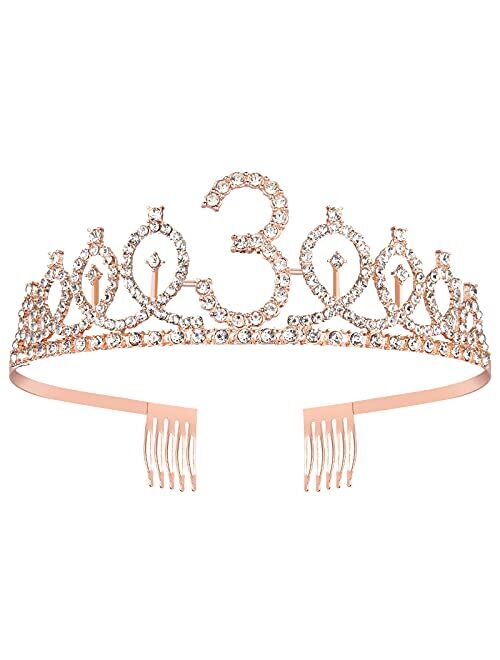 BRT Bearingshui 3rd Birthday Sash and Tiara for Girls, Rose Gold Birthday Sash Crown 3 & Fabulous Sash and Tiara for Girls, 3rd Birthday Gifts for Happy 3rd Birthday Part